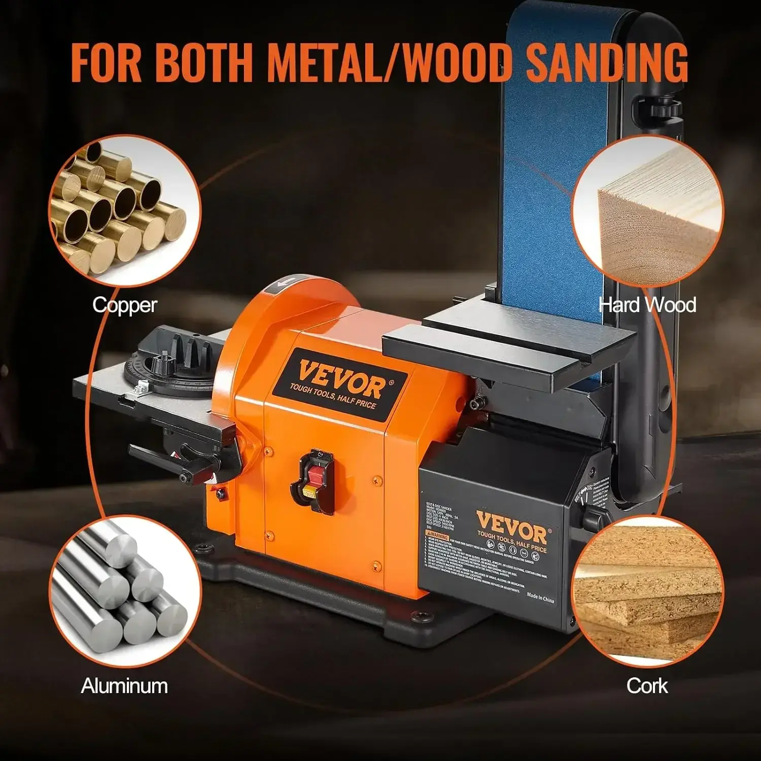 Professional Belt Sander, 8" Disc Sander & 4 x 36 in. Belt Sander w/ 5A Induction Motor Cast Aluminum Worktable for Woodworking