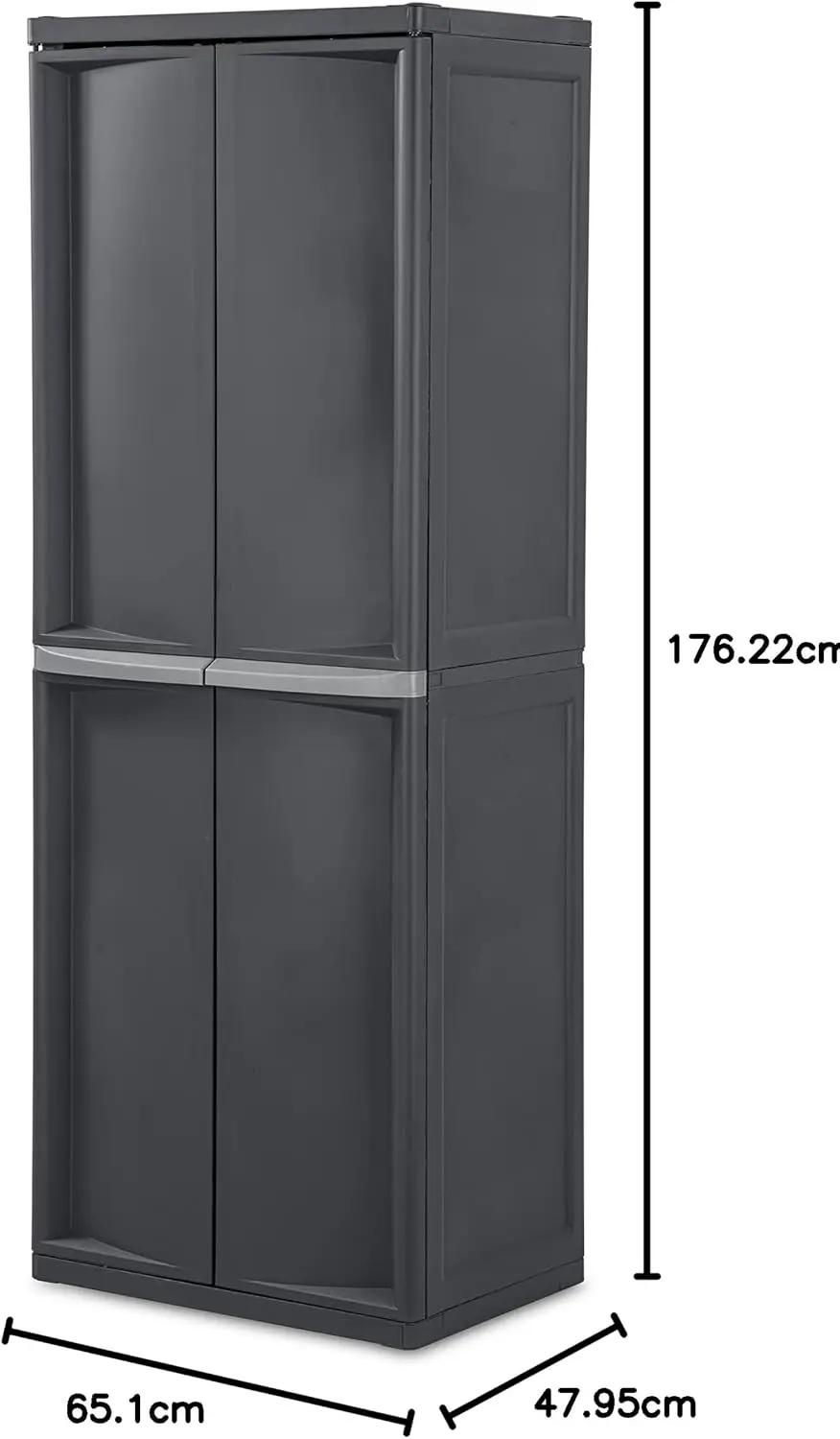 Storage Cabinet, Rugged Plastic Garage Organizer with Double Doors, 4 Adjustable Shelves, Gray