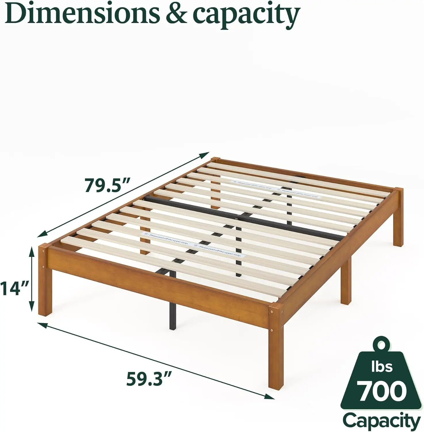 Ellie 14 Inch Bamboo Platform Bed Frame, Wood Slat Support, No Box Spring Needed, Easy Assembly, Queen