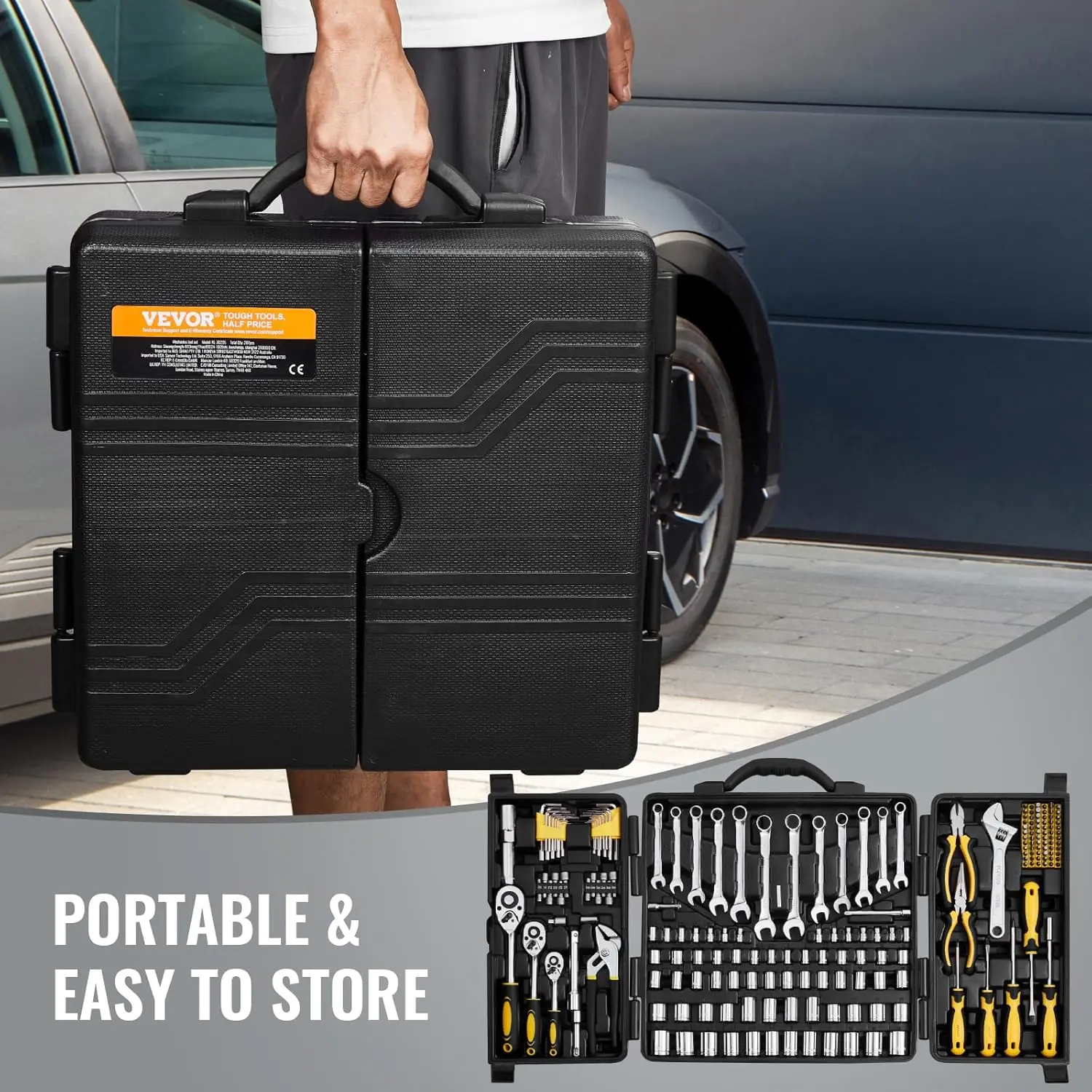 Mechanics Tool Set 207 Pieces 1/4" 3/8" 1/2" Drive Sockets -SAE and Metric Mechanic Tool Kit with Bits -Wrenches,Ratchet Handle.