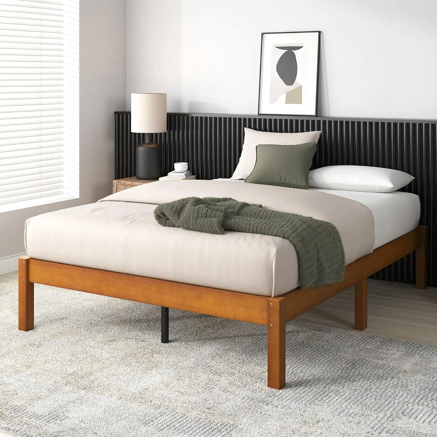 Ellie 14 Inch Bamboo Platform Bed Frame, Wood Slat Support, No Box Spring Needed, Easy Assembly, Queen
