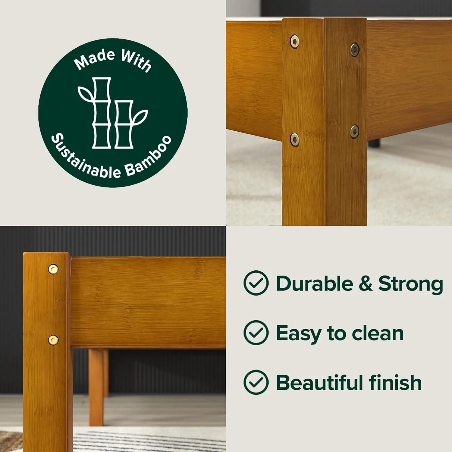 Ellie 14 Inch Bamboo Platform Bed Frame, Wood Slat Support, No Box Spring Needed, Easy Assembly, Queen