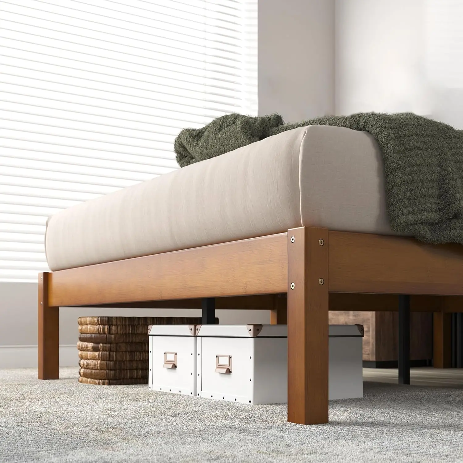 Ellie 14 Inch Bamboo Platform Bed Frame, Wood Slat Support, No Box Spring Needed, Easy Assembly, Queen
