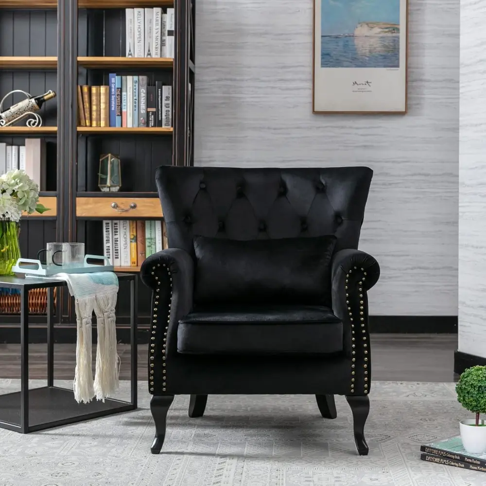 accent reading arm chairs set of 2 for living room bedroom, midcentury modern comfy corner sofa chair, wingback waiting room clu