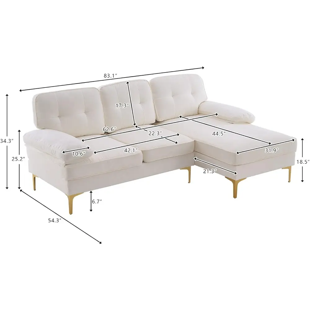 sectional sofa 83" l-shape sofa couch 3-seat couch with chaise chenillefabric upholstered for living room, apartment, office, c