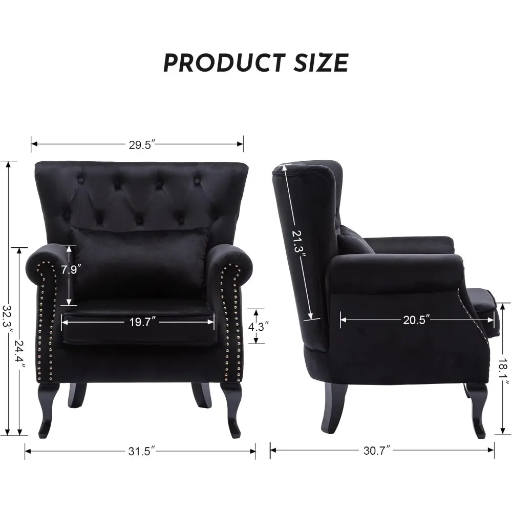 accent reading arm chairs set of 2 for living room bedroom, midcentury modern comfy corner sofa chair, wingback waiting room clu