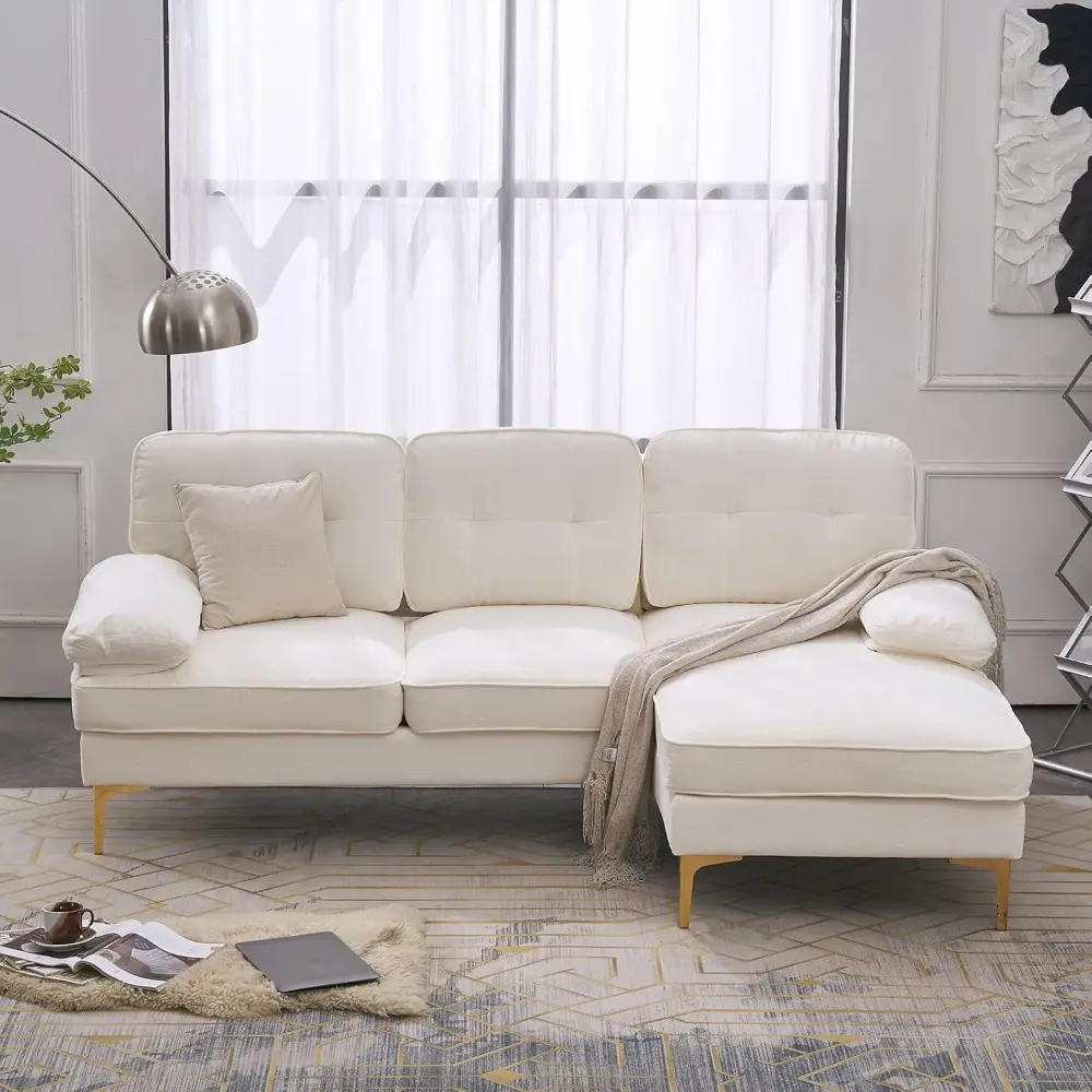 sectional sofa 83" l-shape sofa couch 3-seat couch with chaise chenillefabric upholstered for living room, apartment, office, c