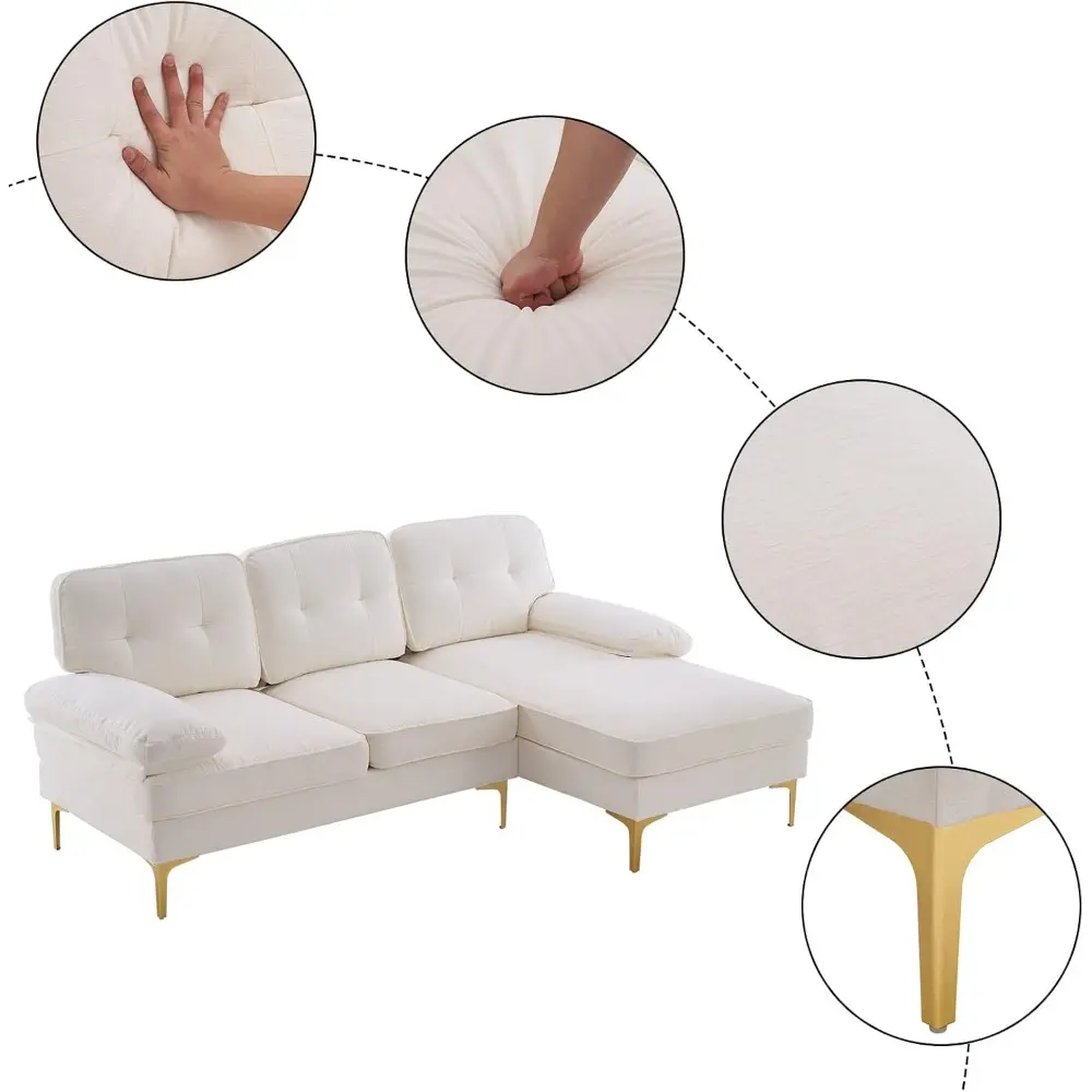 sectional sofa 83" l-shape sofa couch 3-seat couch with chaise chenillefabric upholstered for living room, apartment, office, c