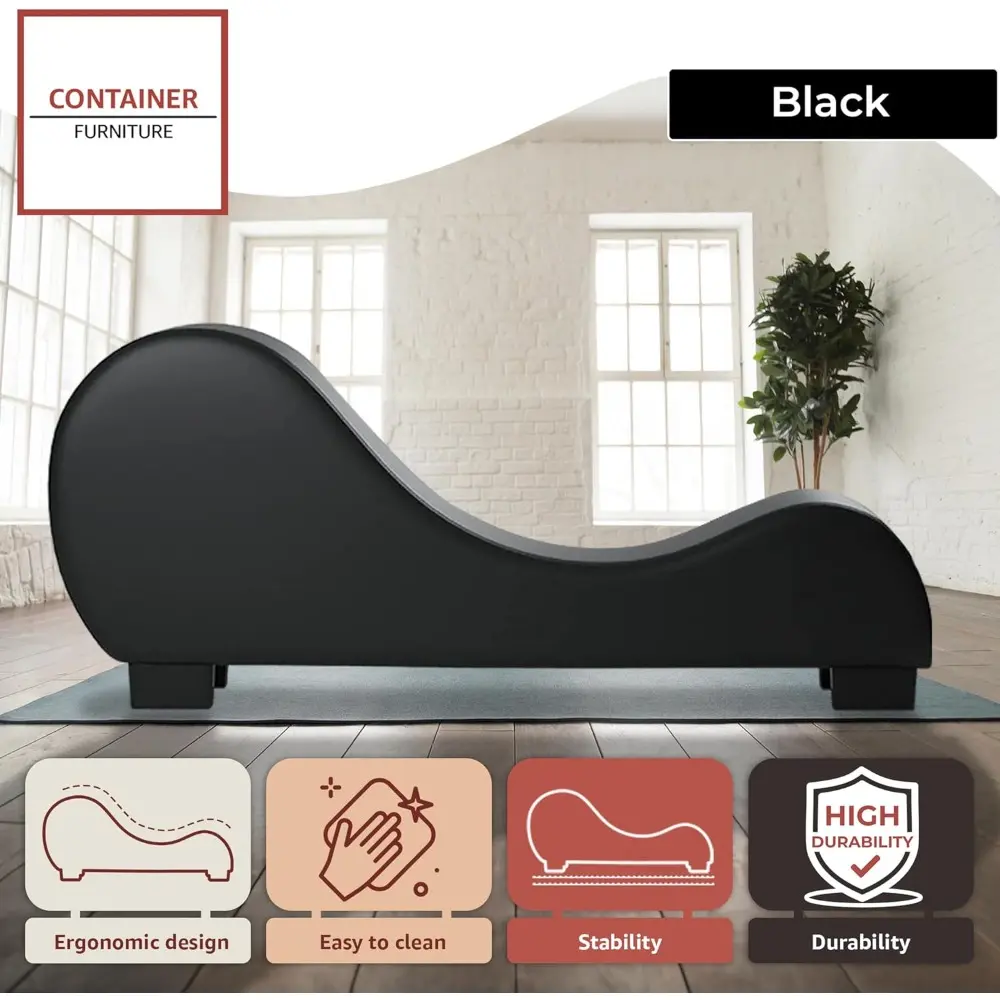 yoga chaise lounge collection for stretching & relaxation modern faux leather curved sofa, living room bedroom accent piece, re