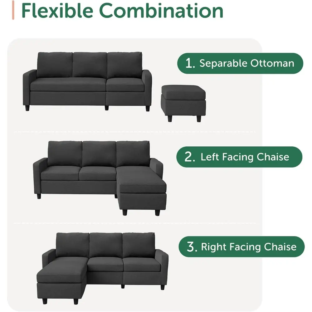 convertible sectional sofa, l shaped couch with reversible chaise for small space, black