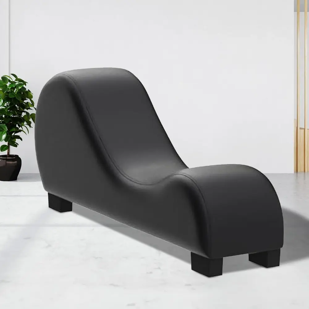yoga chaise lounge collection for stretching & relaxation modern faux leather curved sofa, living room bedroom accent piece, re