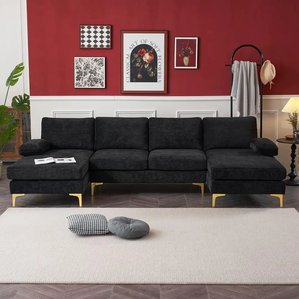 convertible sectional sofa 110" u-shape sofa couch 4-seat couch with chaise chenillefabric upholstered for living room, apartme