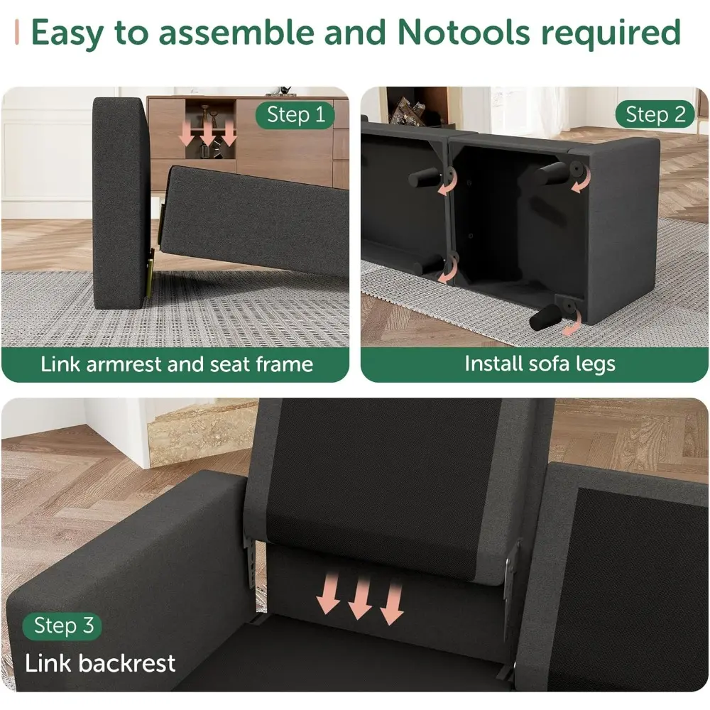 convertible sectional sofa, l shaped couch with reversible chaise for small space, black