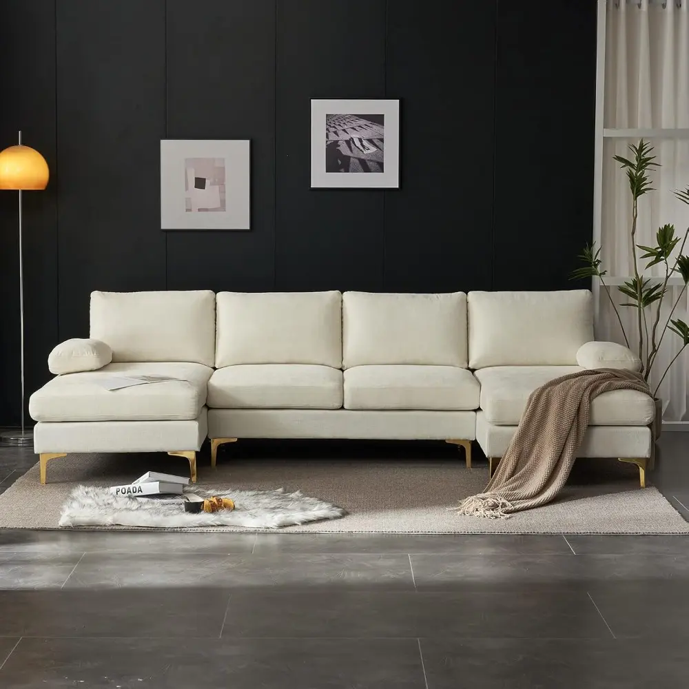 convertible sectional sofa 110" u-shape sofa couch 4-seat couch with chaise chenillefabric upholstered for living room, apartme