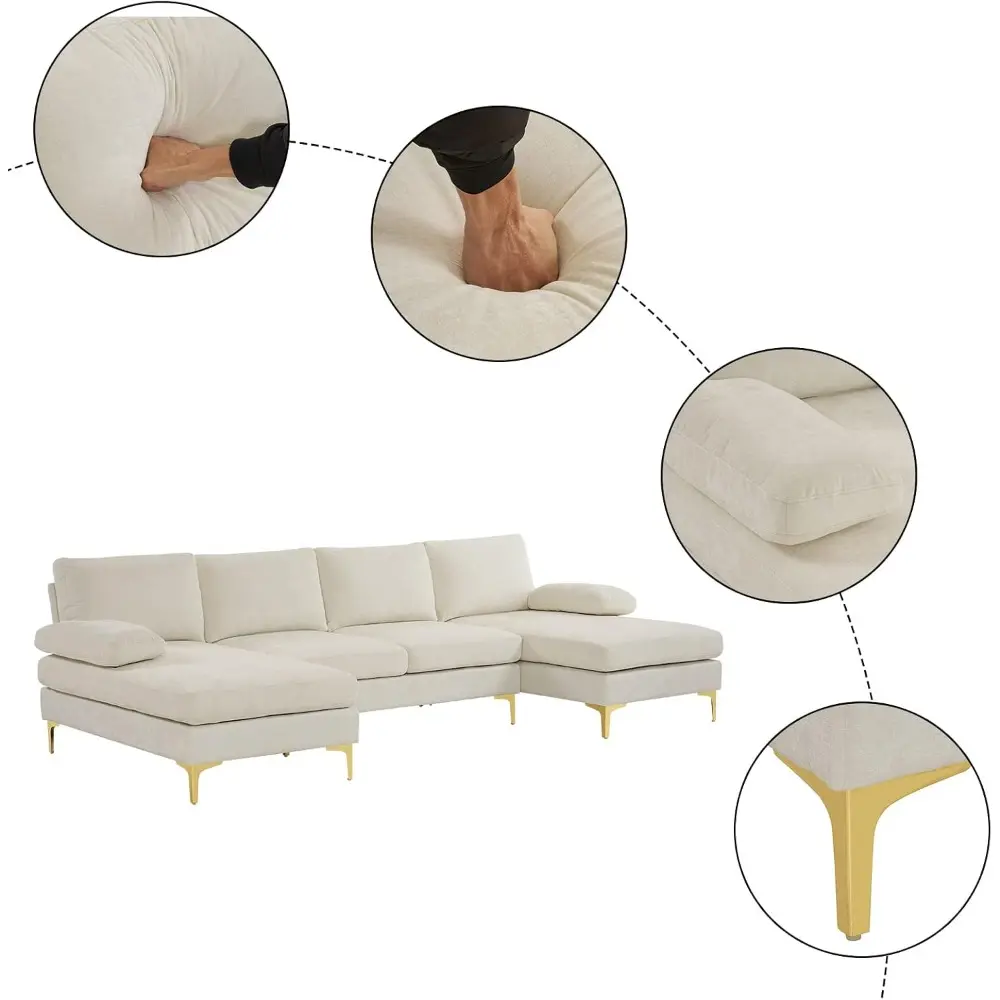 convertible sectional sofa 110" u-shape sofa couch 4-seat couch with chaise chenillefabric upholstered for living room, apartme
