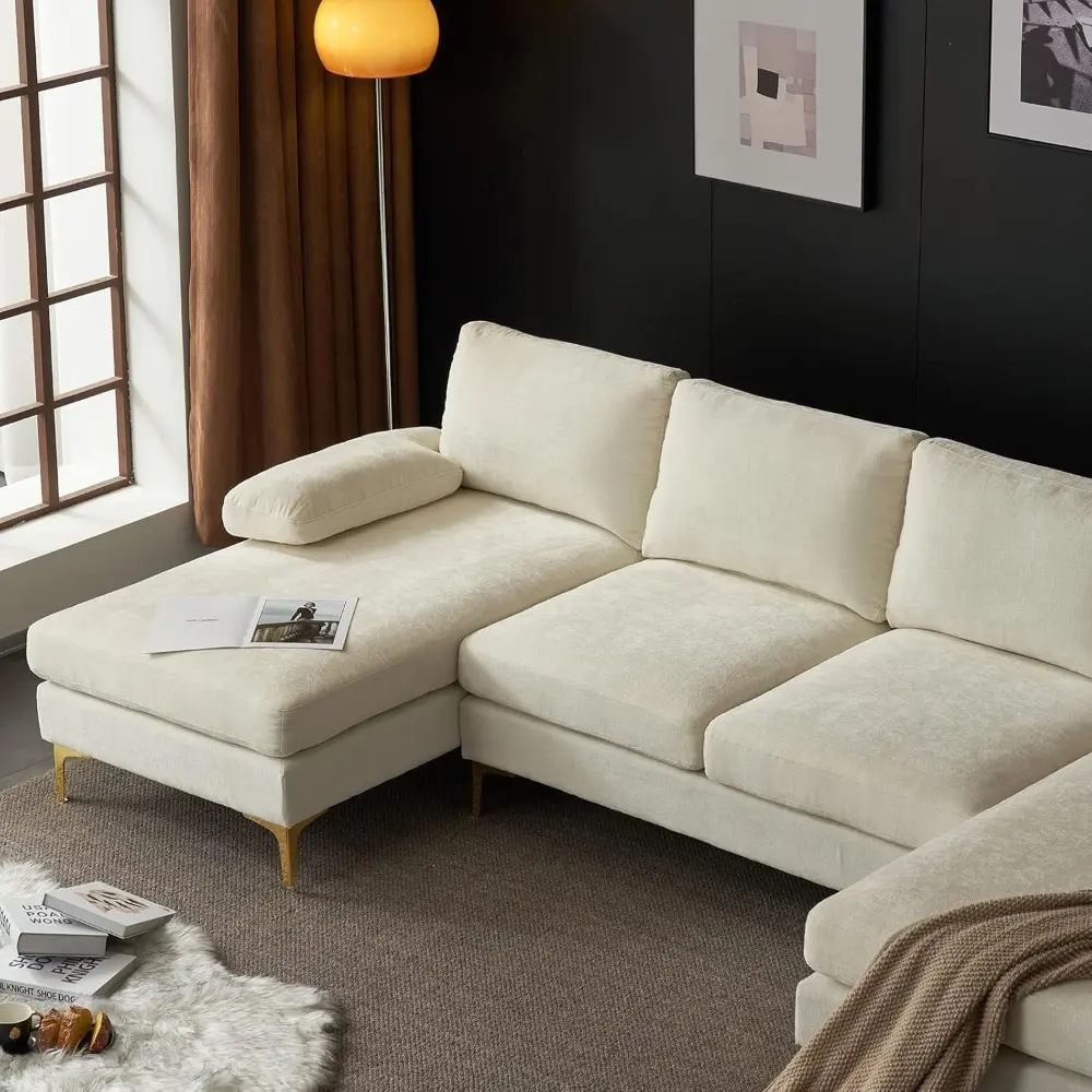 convertible sectional sofa 110" u-shape sofa couch 4-seat couch with chaise chenillefabric upholstered for living room, apartme