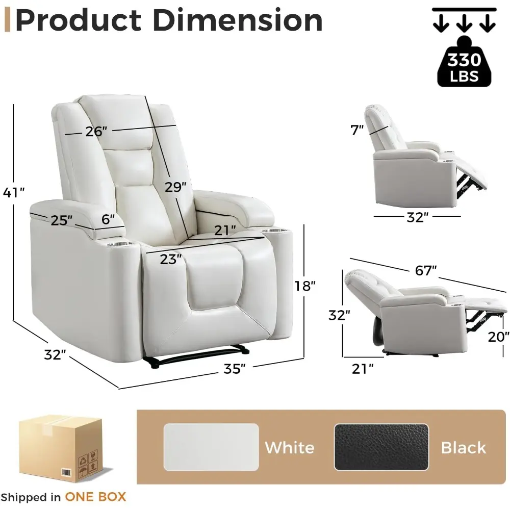 white power recliner chair electric home theater seating soft leather movie chair for living room overstuffed single reclining