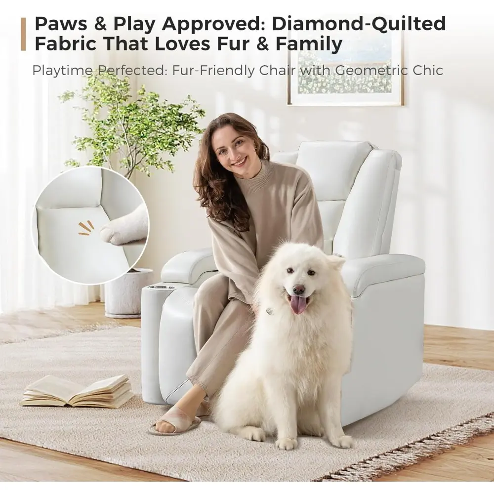 white power recliner chair electric home theater seating soft leather movie chair for living room overstuffed single reclining