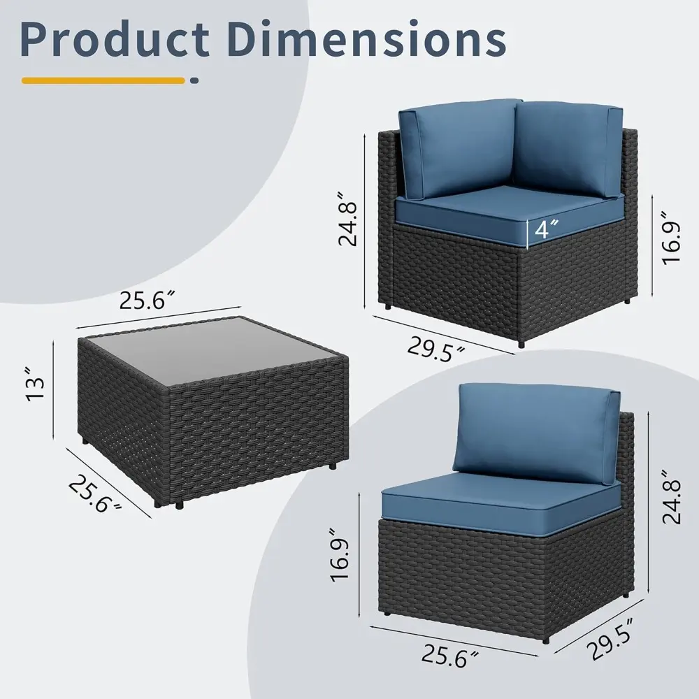 5pcs patio outdoor furniture sets conversation set,low back all-weather rattan sectional sofa with tea table&washable couch cus