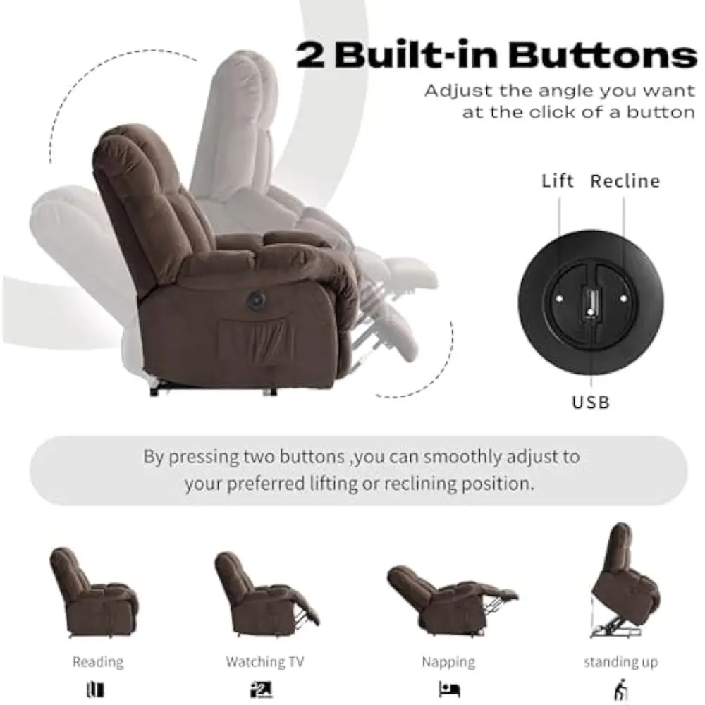 power lift electric recliner chair for elderly- heavy duty and safety motion reclining mechanism-antiskid fabric sofa for livin