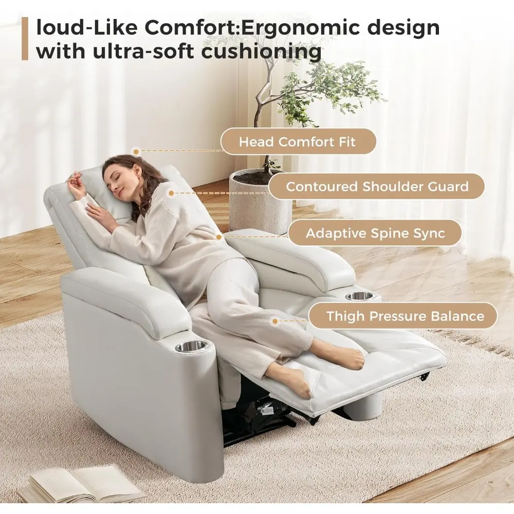 white power recliner chair electric home theater seating soft leather movie chair for living room overstuffed single reclining