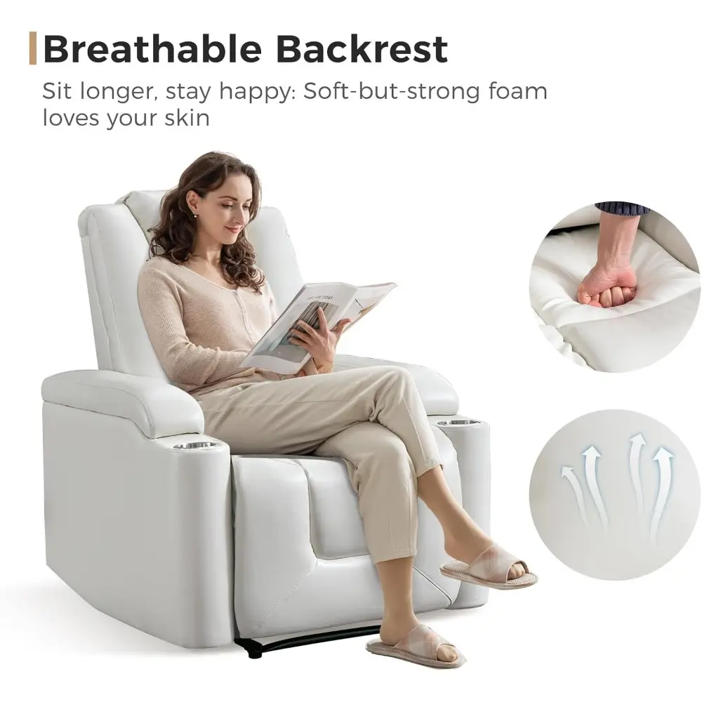 white power recliner chair electric home theater seating soft leather movie chair for living room overstuffed single reclining