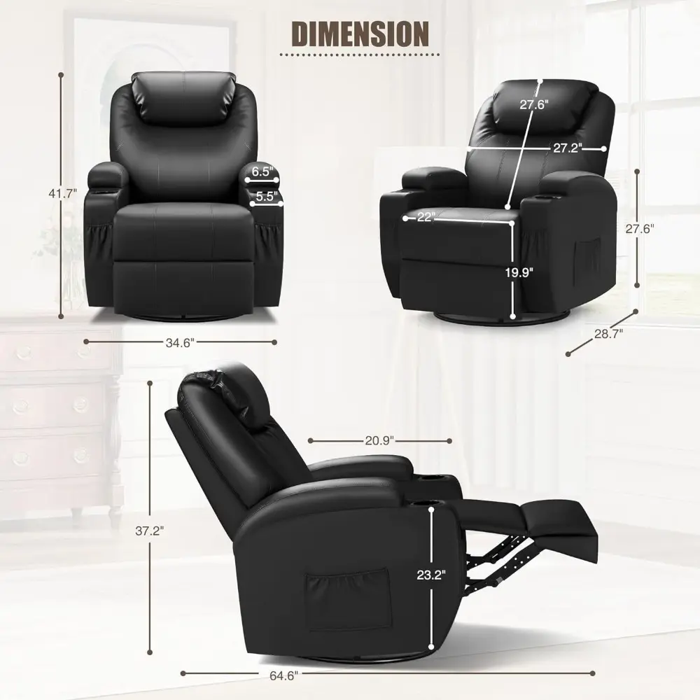 recliner chair, rocking massage chairs, home reclining sofa chair, pu leather, ergonomic living room chair with cup holders, re