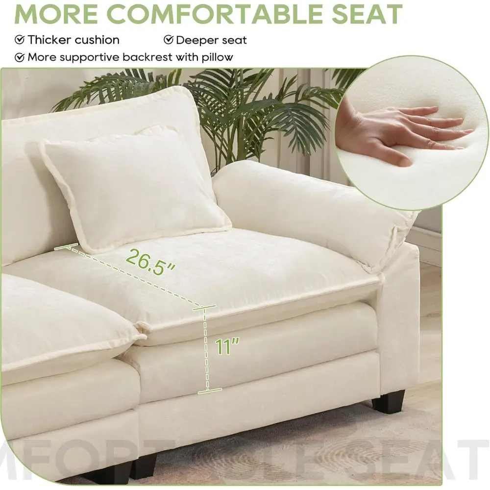 modular sectional sofa, comfy cloud couch sectional sofa, chenille sofa sleeper deep seat sofa with throw pillows for living roo