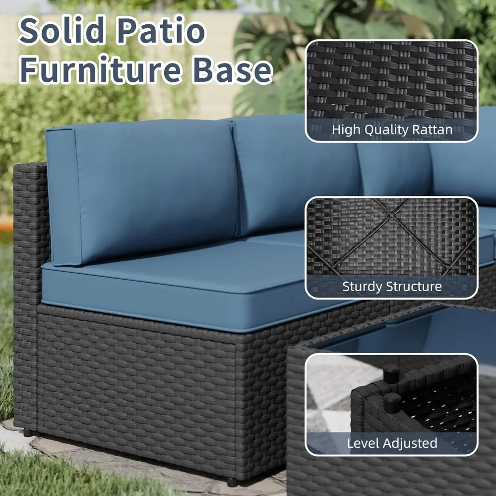 5pcs patio outdoor furniture sets conversation set,low back all-weather rattan sectional sofa with tea table&washable couch cus