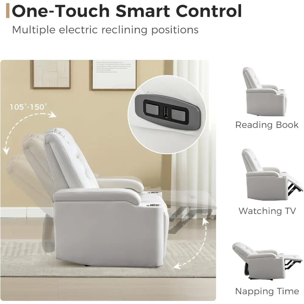 white power recliner chair electric home theater seating soft leather movie chair for living room overstuffed single reclining