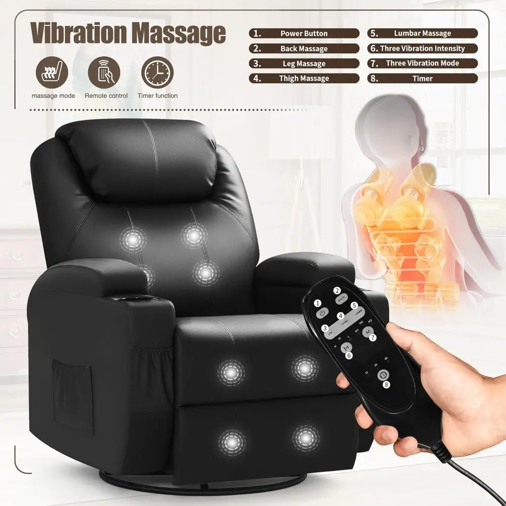 recliner chair, rocking massage chairs, home reclining sofa chair, pu leather, ergonomic living room chair with cup holders, re