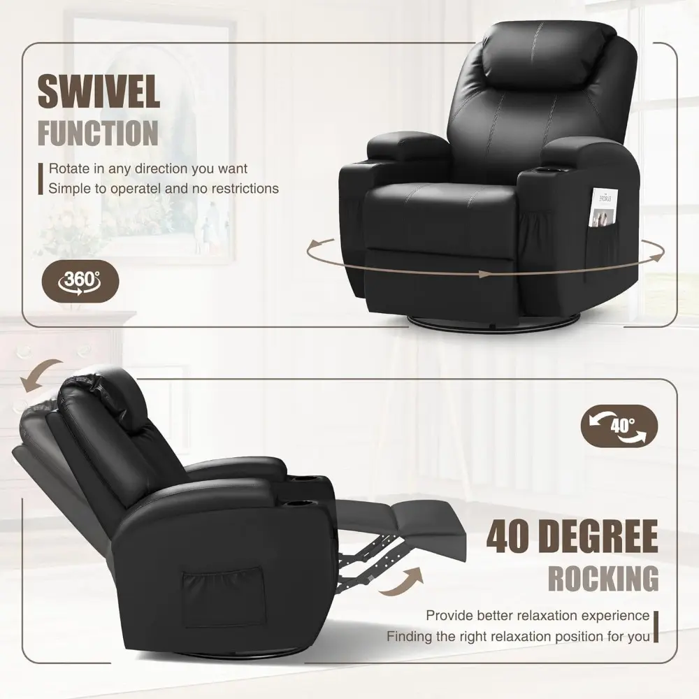 recliner chair, rocking massage chairs, home reclining sofa chair, pu leather, ergonomic living room chair with cup holders, re