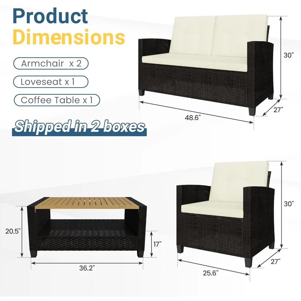 patio conversation sets, outdoor wicker furniture set, 4 pieces all weather contemporary grey rattan sofa with coffee table and
