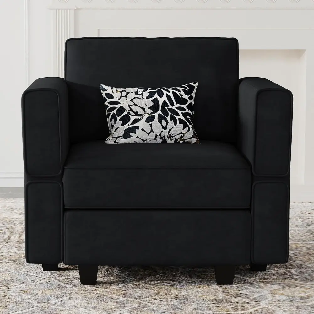 modular sectional arm accent chair with storage seat velvet armchair single sofa club chair black