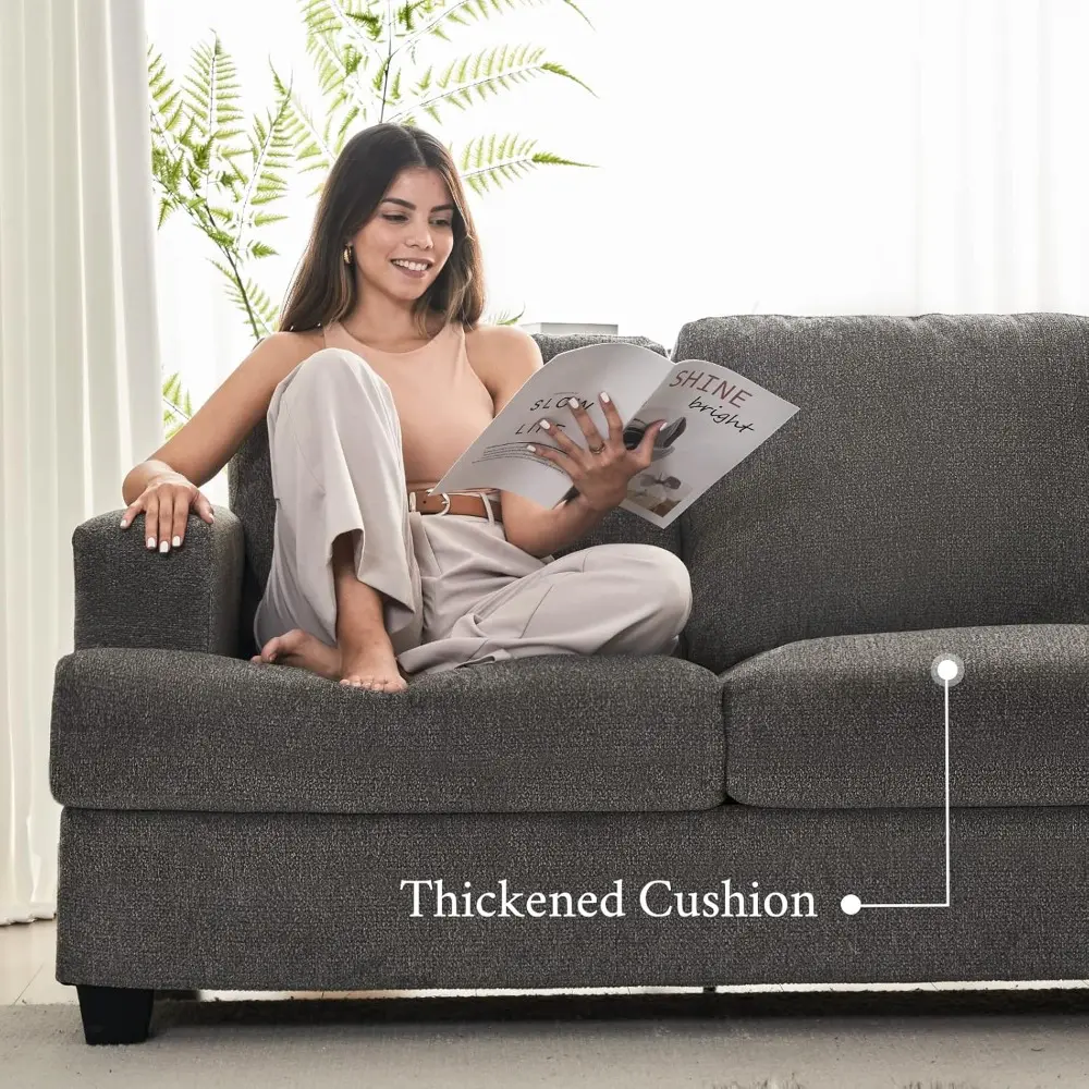 89 inch sofa, 3 seater sofa with extra deep seats, modern couch- comfy couch for living room apartment lounge, grey chenille