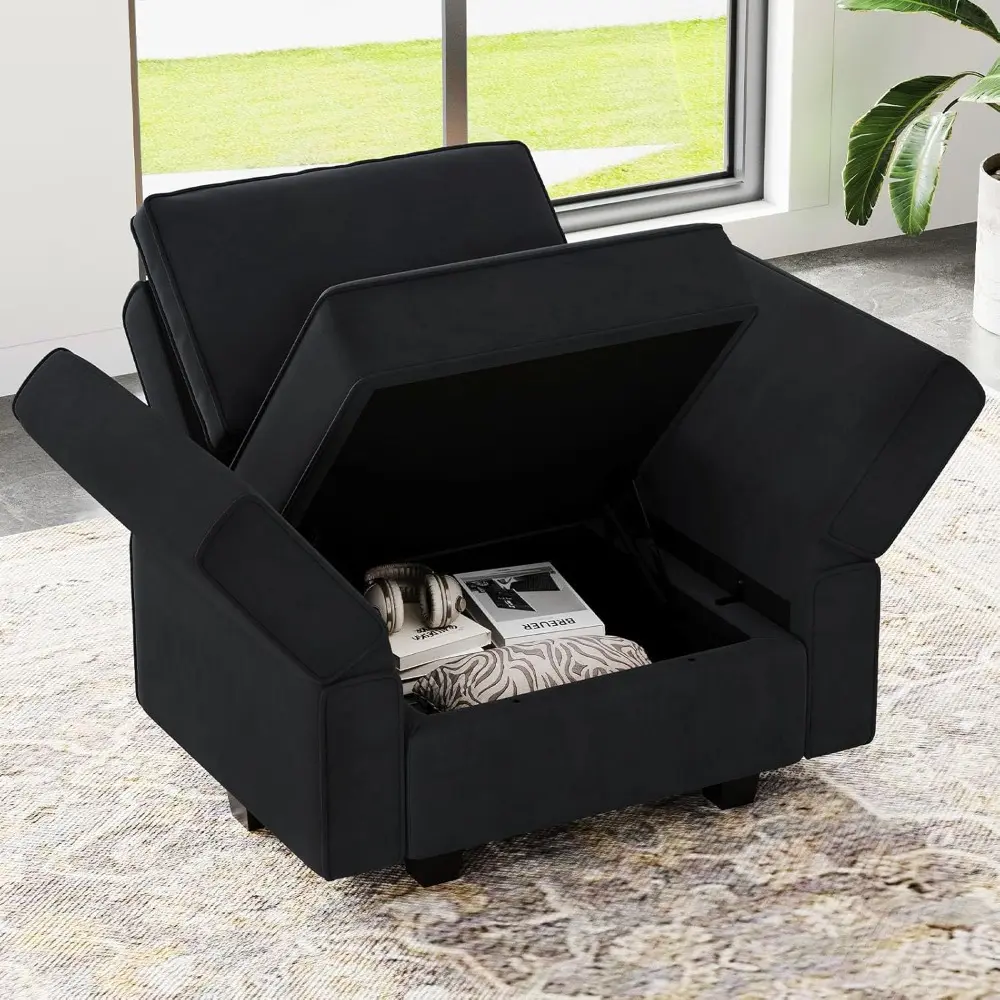 modular sectional arm accent chair with storage seat velvet armchair single sofa club chair black