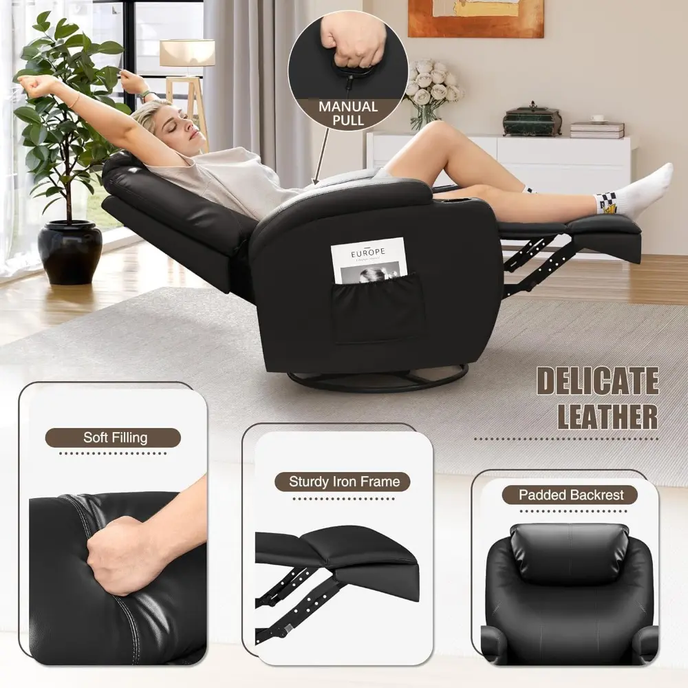 recliner chair, rocking massage chairs, home reclining sofa chair, pu leather, ergonomic living room chair with cup holders, re