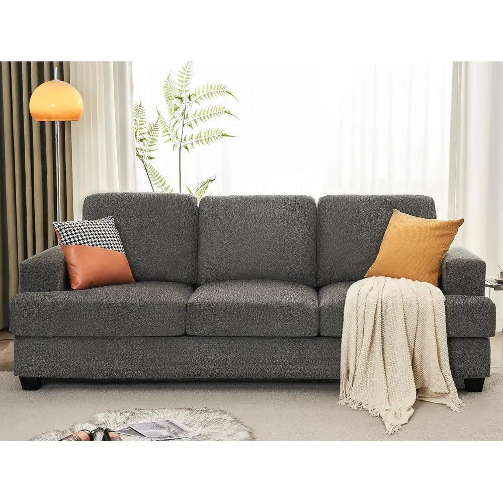 89 inch sofa, 3 seater sofa with extra deep seats, modern couch- comfy couch for living room apartment lounge, grey chenille