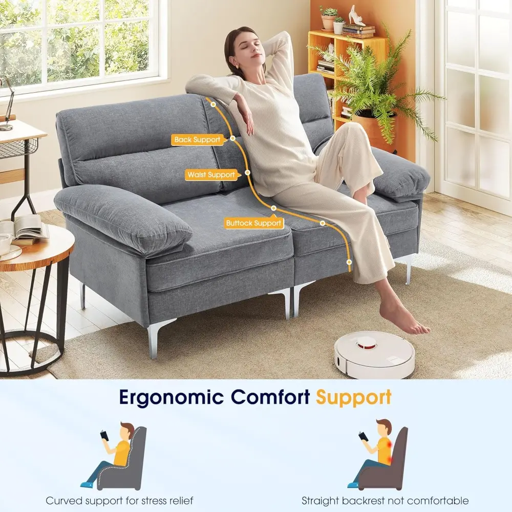 63.8" loveseat sofa for living room, small couch 2 seater love seat, modern chenille fabric sofa with fluffy armrests for apart