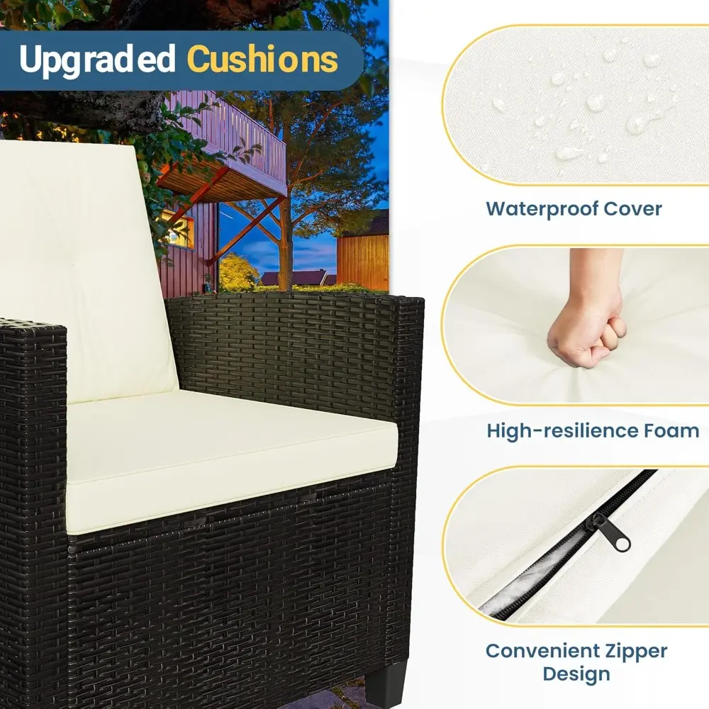 patio conversation sets, outdoor wicker furniture set, 4 pieces all weather contemporary grey rattan sofa with coffee table and