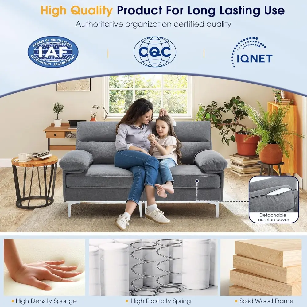 63.8" loveseat sofa for living room, small couch 2 seater love seat, modern chenille fabric sofa with fluffy armrests for apart