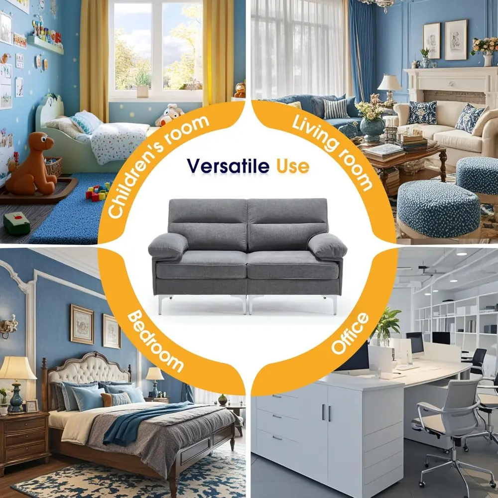 63.8" loveseat sofa for living room, small couch 2 seater love seat, modern chenille fabric sofa with fluffy armrests for apart