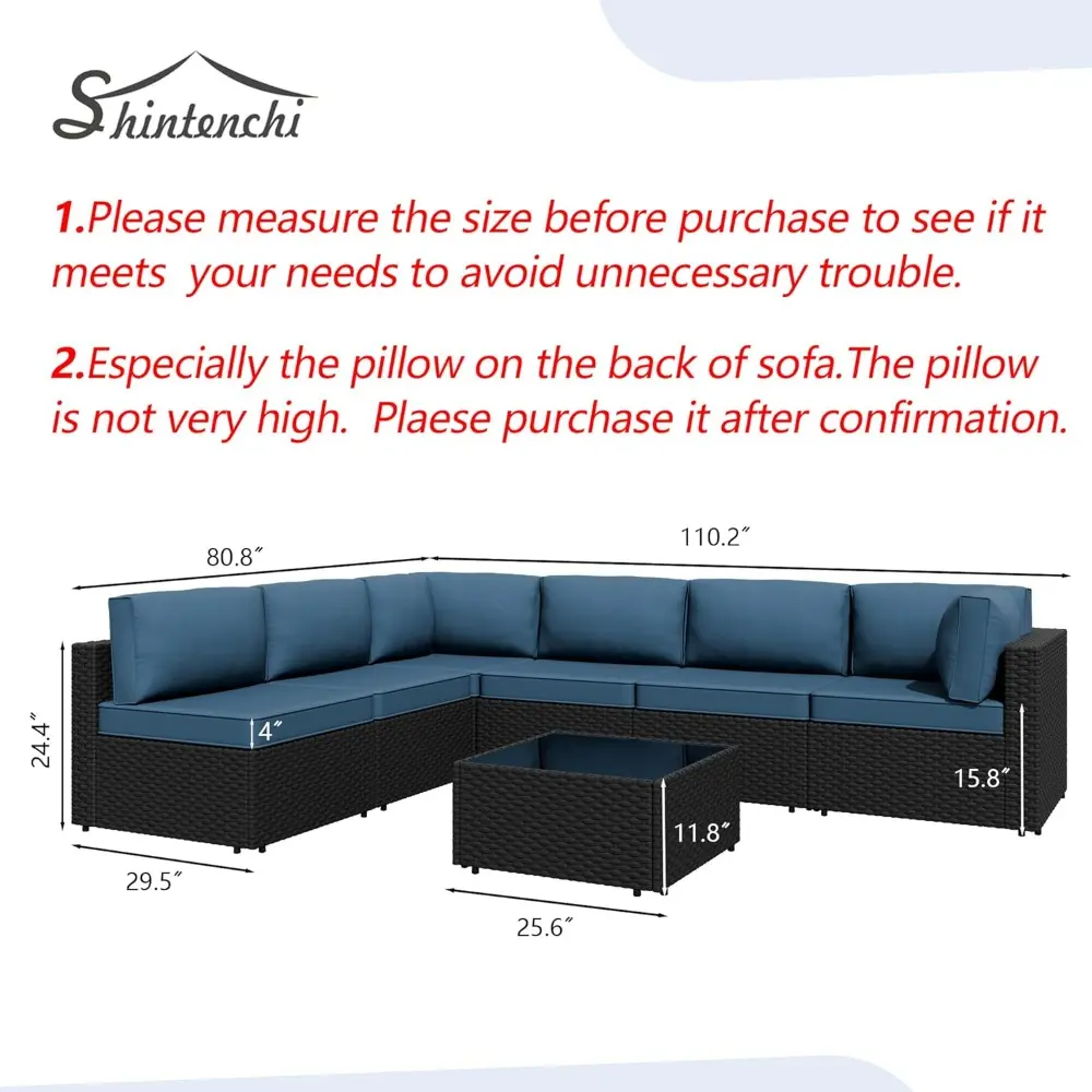 7 pieces outdoor patio sectional sofa couch, wicker furniture patio conversation sets with washable cushions & coffee table for