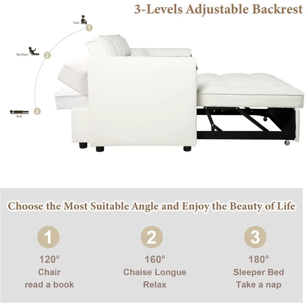convertible sofa bed,3-in-1 multi-functional velvet sleeper couch pull-out 48'' loveseat bed chaise lounge with adjustable back