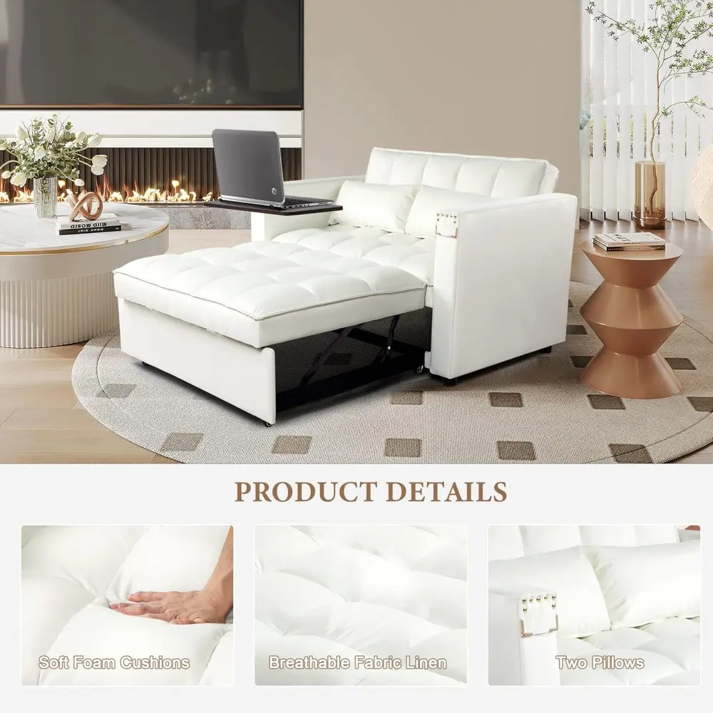 convertible sofa bed,3-in-1 multi-functional velvet sleeper couch pull-out 48'' loveseat bed chaise lounge with adjustable back