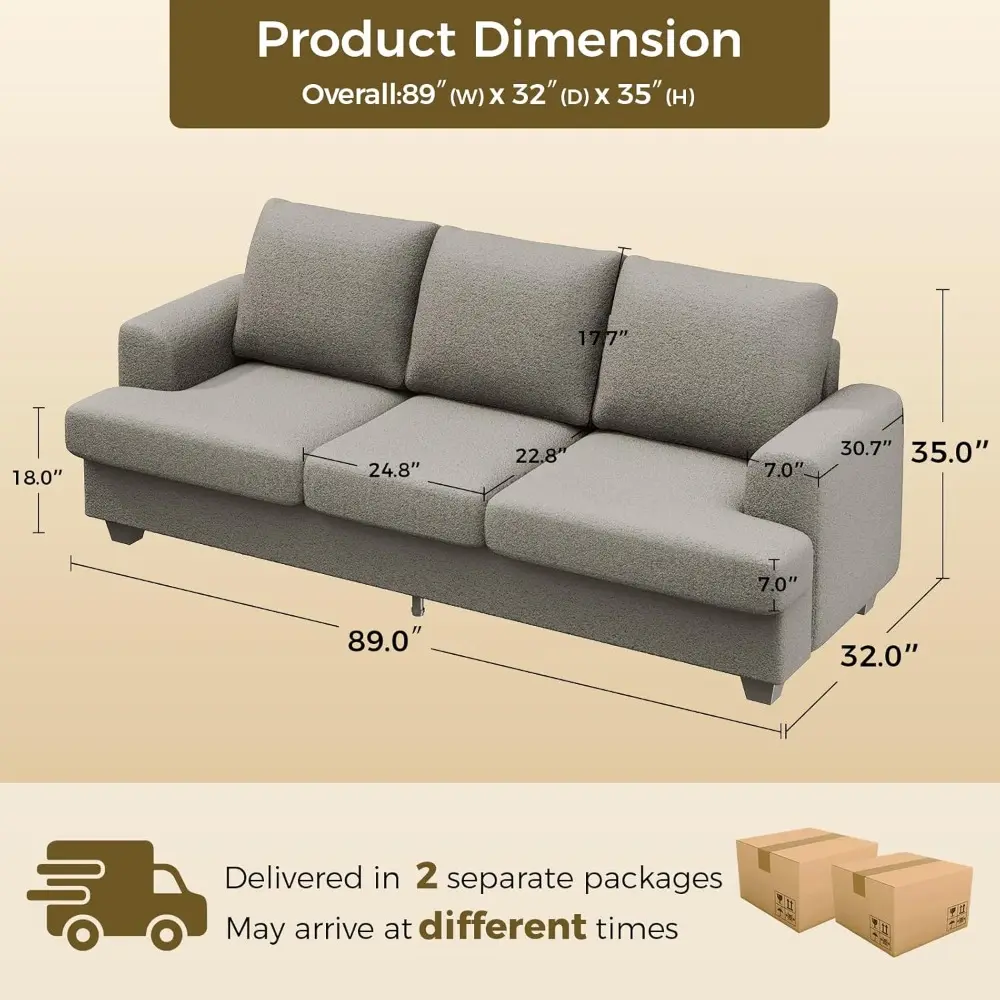 89 inches loveseat sofa, comfy cloud couch with deep seats, 3 seater couches for living room, bouclé fabric, wood frame, easy a