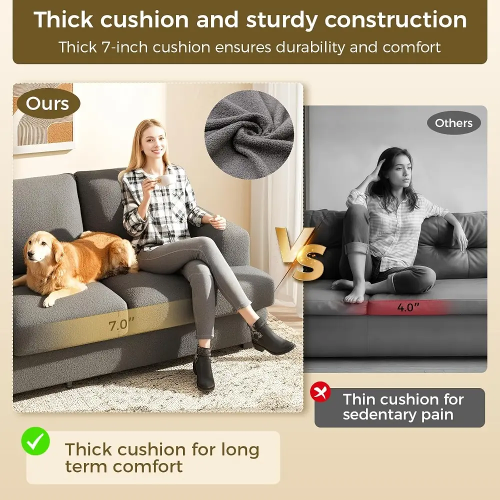 89 inches loveseat sofa, comfy cloud couch with deep seats, 3 seater couches for living room, bouclé fabric, wood frame, easy a
