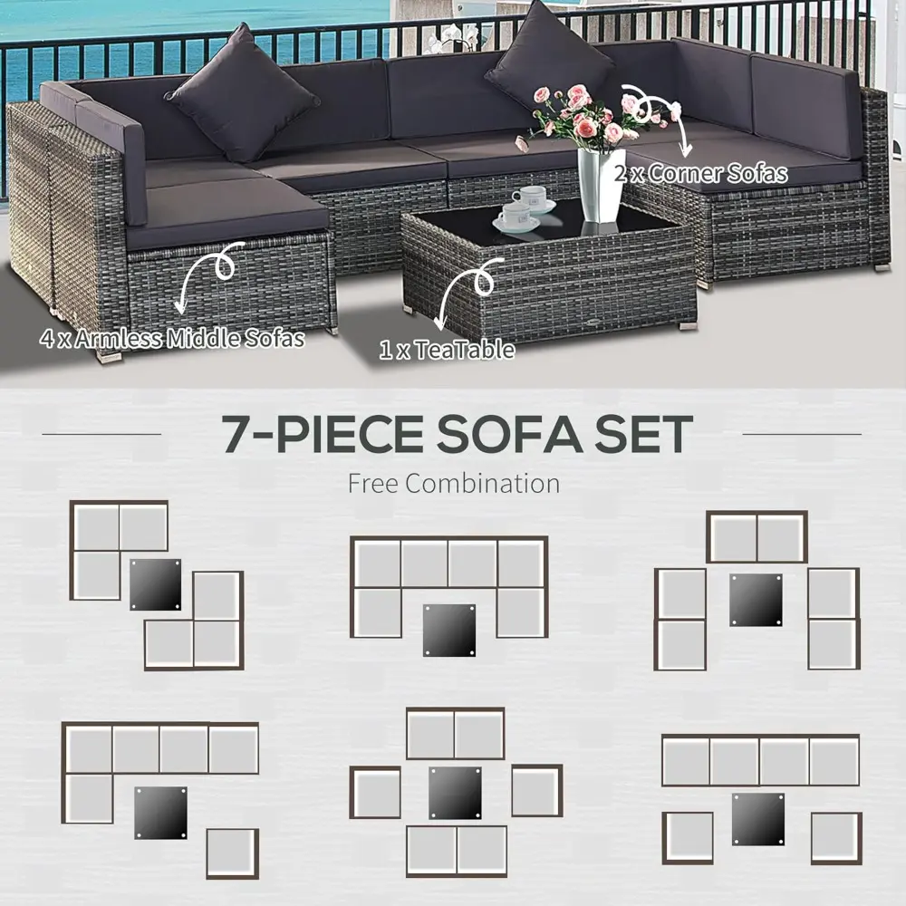 7-piece patio furniture sets outdoor wicker conversation sets all weather pe rattan sectional sofa set with cushions & tempered