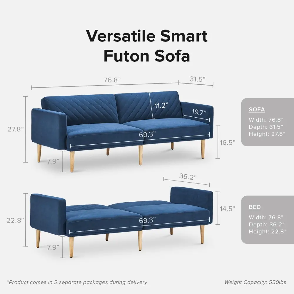 76.8" futon sofa bed, small couch, sleeper, loveseat, mid century modern futon couch, sofa cama, couches for living room (class