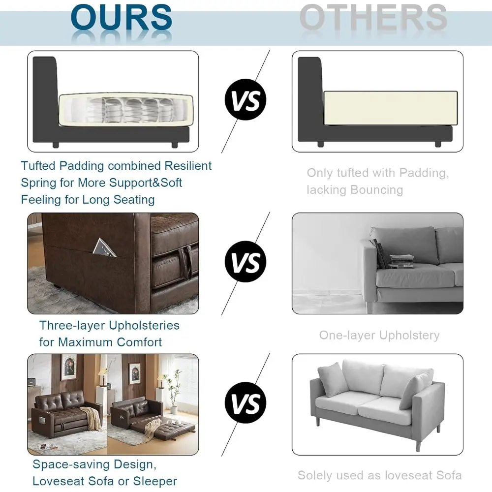 upgraded 64" w 84" l full size futon sofa bed, 6" thick upholstery rustic microfiber loveseat sofa sleeper pull out couch,conve